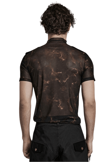 Stretch Mesh Tee with Print and Detailing on Shoulders